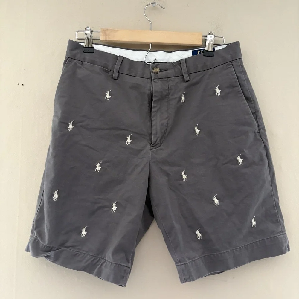 Polo Ralph Lauren Mens Pony Shorts Size 30 Gray AOP Preppy Stretch Classic 8